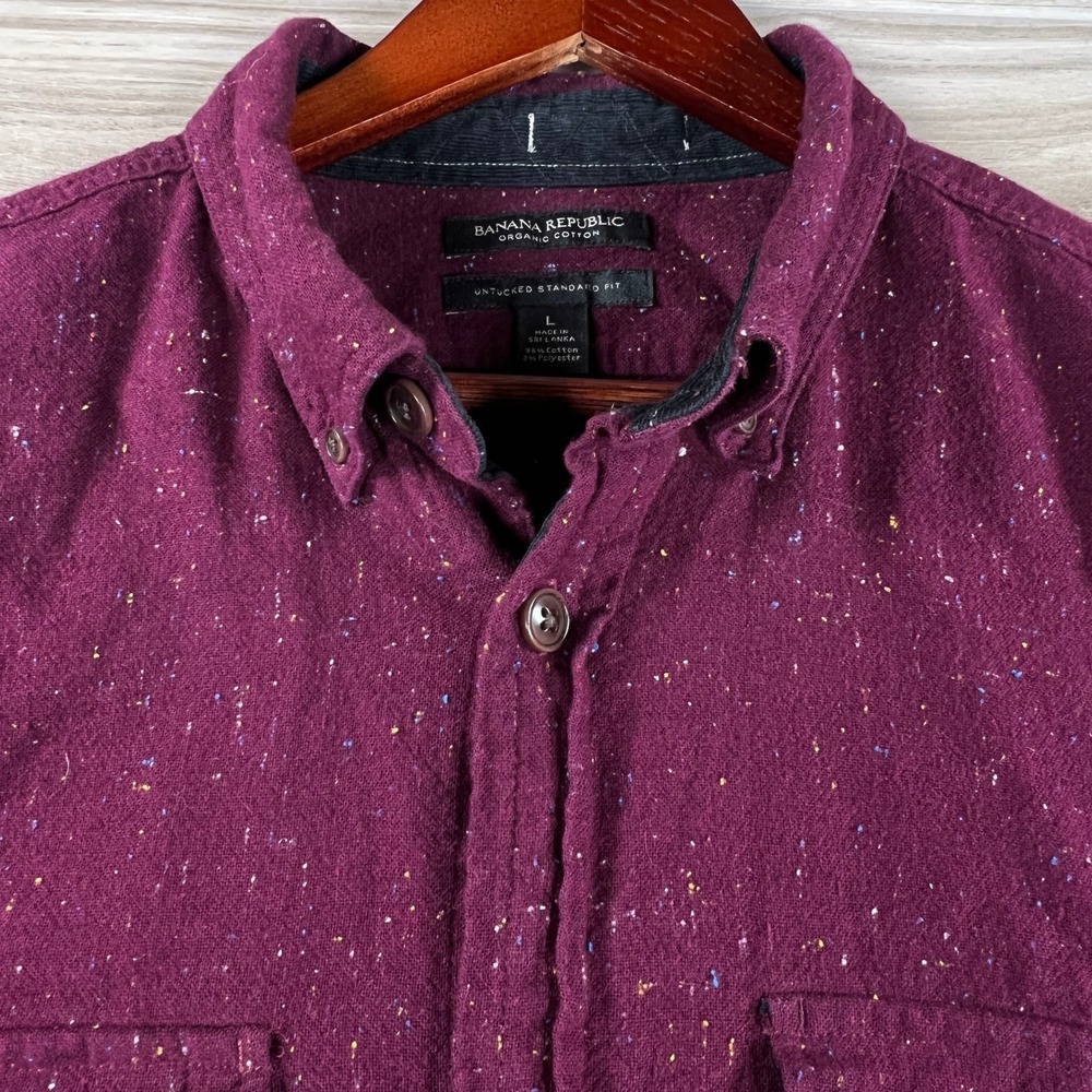 Banana Republic Mens Donegal Flannel Shirt Burgundy Untucked Standard Fit L